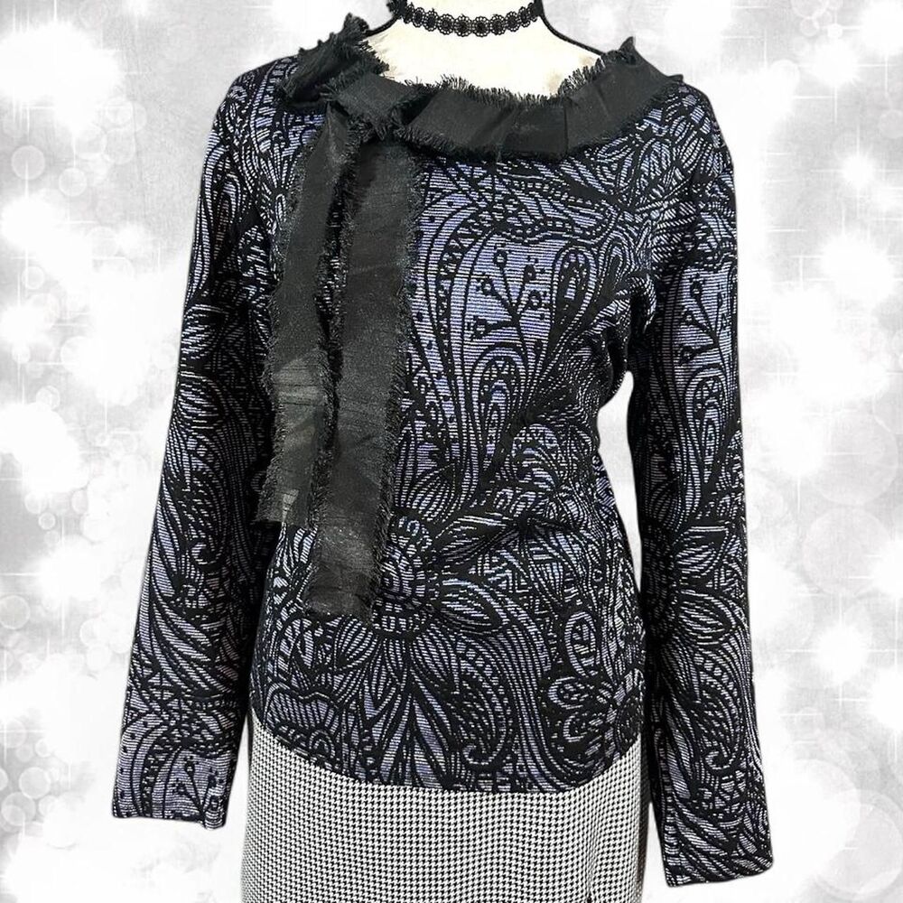 Vampy Lace Ruffled Muted Blue Top With Neck Tie